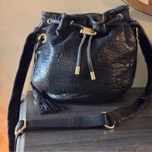 Black Badgley Mischka Leather Drawstring Bag